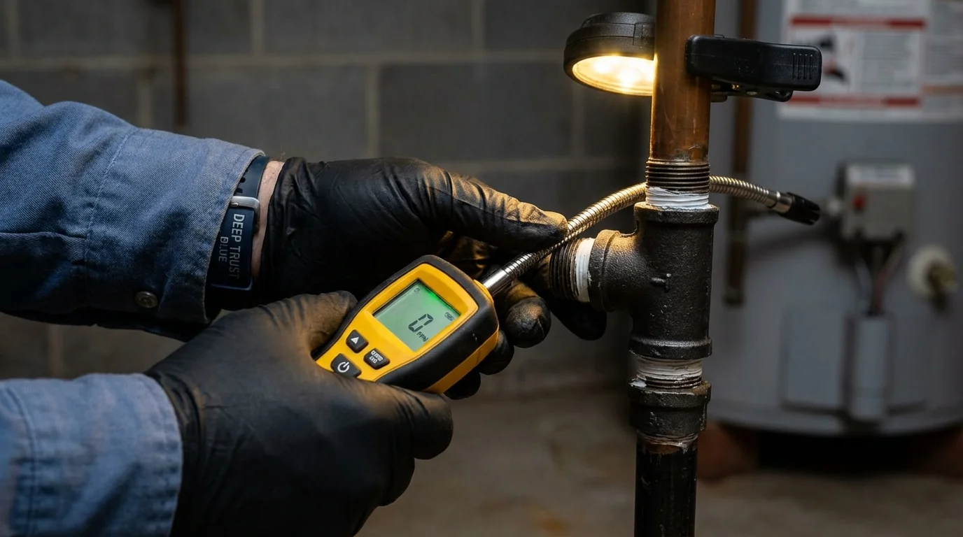 Gas leak detection with electronic sniffer by Johns Plumbing LLC in Red Bud