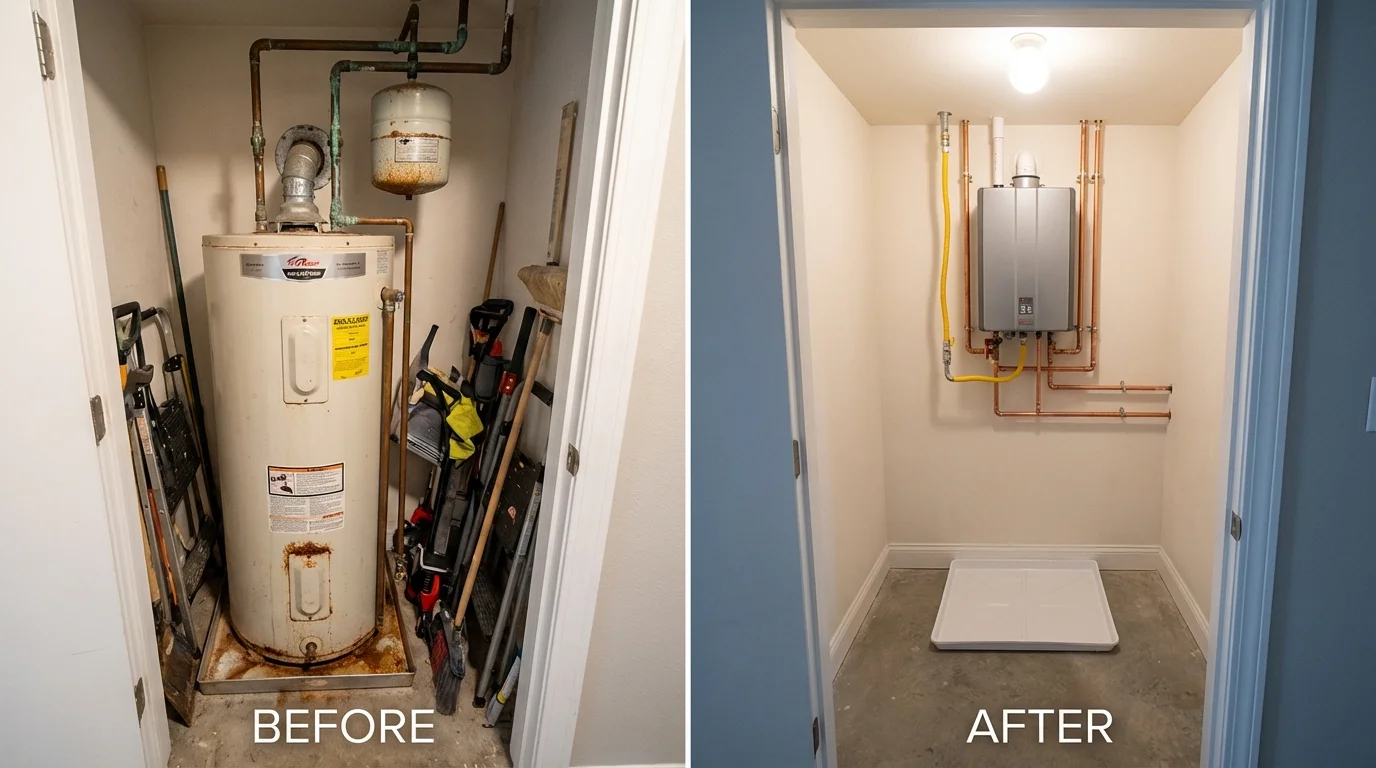 Tank water heater versus wall-mounted tankless unit comparison for Red Bud, IL homeowners